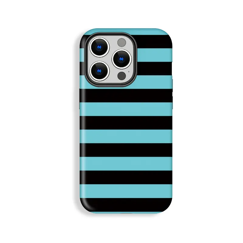 Durable Polycarbonate Smartphone Protect Cover - Lightweight, Stylish Light Blue & Black Stripe Design, Shockproof Double-Shell Anti-Drop, Wear-Resistant Multi-Model Accessory for iPhone 11/12/13/14/15/16/17 Pro, ProMax, Plus, Air for Everyday Users, Ipho