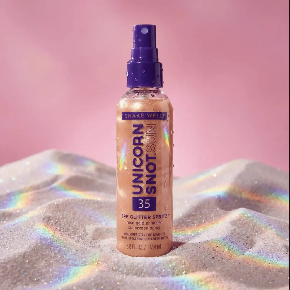 Unicorn Snot SPF 35 Glitter Spritz Shimmer Sunscreen Spray – Water-Resistant 80 min, Aloe & Jojoba, Vegan, 3.8 oz