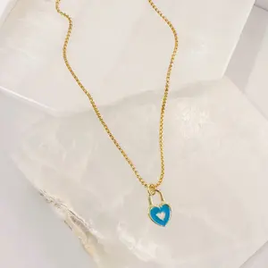 TEAL BLUE HEART LOCK SUPER MINI necklace