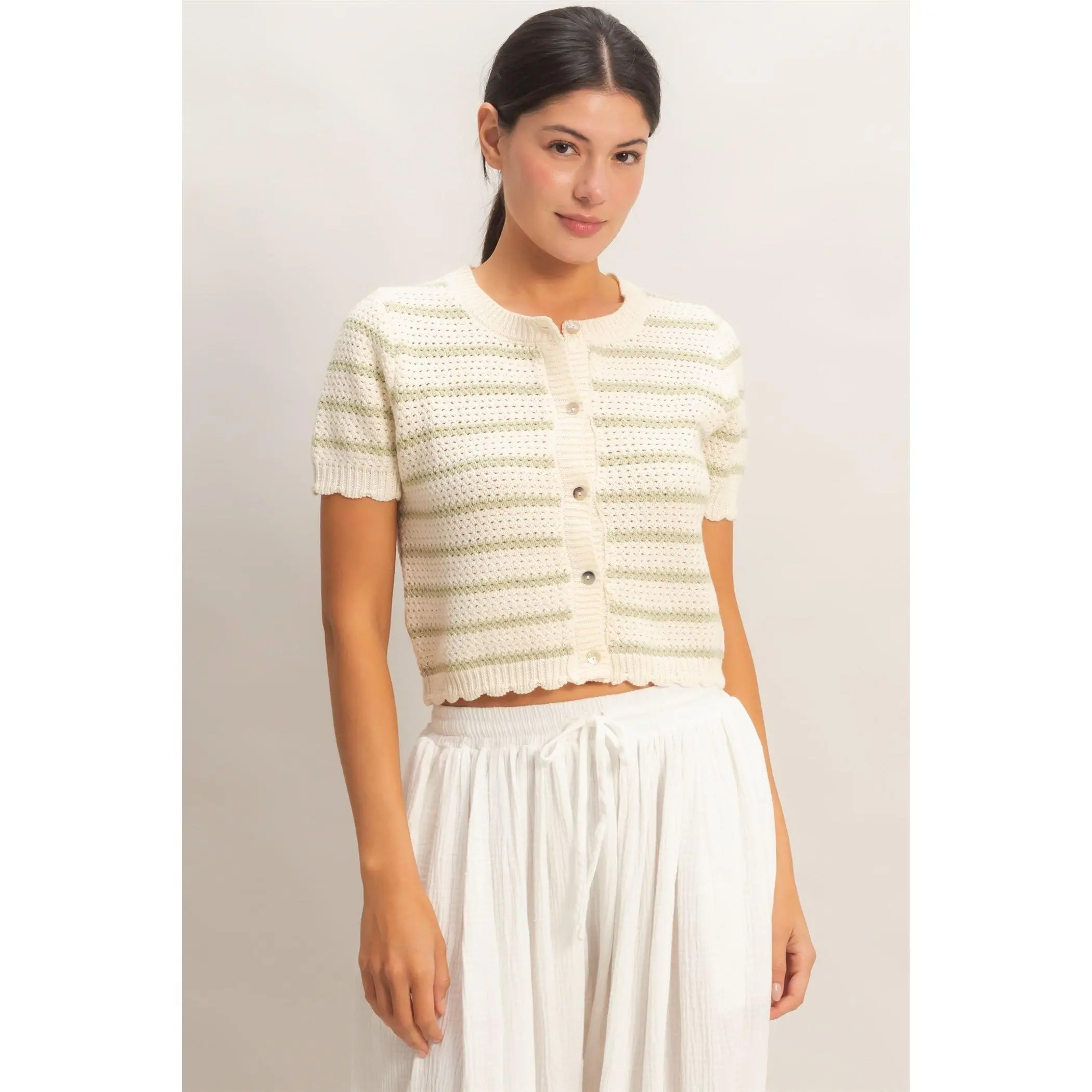 Olive Stripe Knit Cardigan