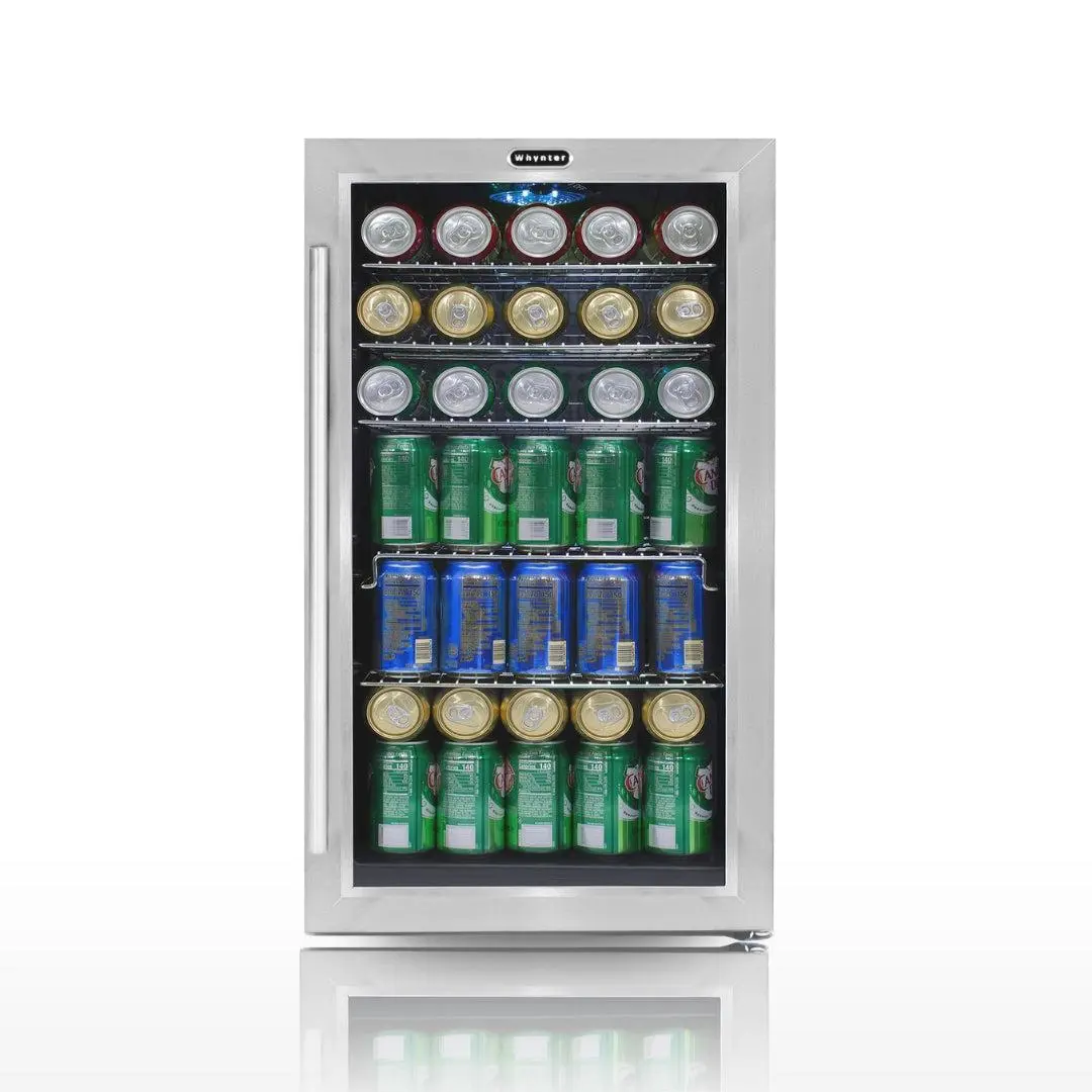 Whynter BR-130SB Freestanding Beverage Refrigerator - 127-Can Stainless Steel Bar Fridge with Glass Door & Consistent Chill, Stand-Alone Refrigerators