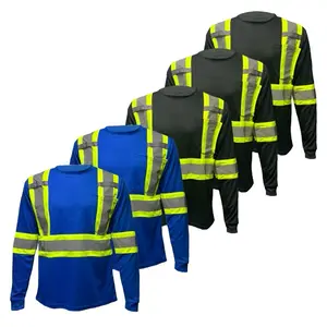 5 Pack - High Visibility Black or Blue long sleeve safety shirt with 2" reflective strip (SEE DESCRIPTION FOR SIZE INFO)