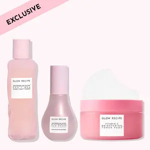 Glow Recipe Watermelon Gel Toner Pads - 115g Exclusive AM Skincare Routine Bundle, AHA-Infused, Gentle, Pore-Tightening, Brightening, Calming, Hydrating, Skin-Repairing Korean Toner for Dry & All Adult Skin Types (Glass Radiance)