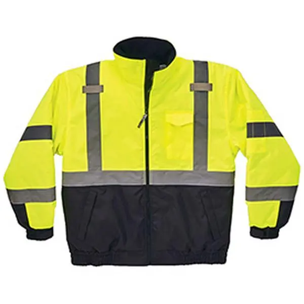 Ergodyne GloWear 8377 Type R Class 3 Polyester Quilted Bomber Jacket - Lime, Medium, Long Sleeve, Water Resistant, Zipper Closure, Reflective, Insulation, Compliance-Certified, Multifunctional Protective Jackets & Coats