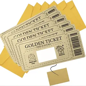 Golden Tickets 5Pcs Scratch Off Cards with Quality Envelopes Gold Reveal Feature Surprise Ticket Cards for Special Days, Special Events Birthday Thanksgiving Christmas Happy Holidays Small Business