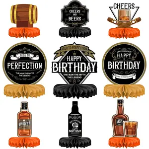 Whiskey Pattern Birthday Party Decorations for Men Table Centerpiece Whiskey Honeycomb Table Toppers for 30th 40th 50th 60th 70th 80th Birthday Decorations