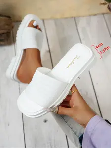 Women's Fashionable Platform Slides, Thick Soled Slippers, Casual Comfortable Sandals for Summer, Non-slip Slippers for Indoor & Outdoor Wear, Rubber, Soft Cushioned Slippers, Summer Beach Slippers