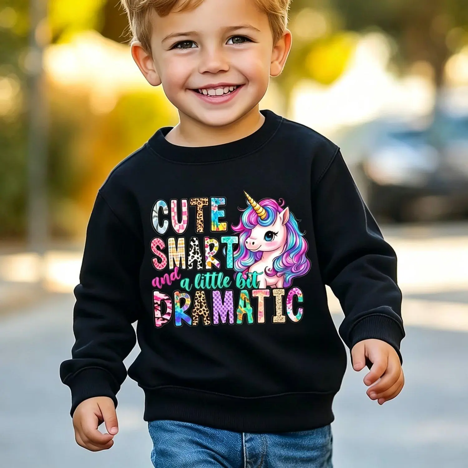 Cute Smart A Little Bit Dramatic Rainbow Unicorn Graphic Crewneck Sweatshirt Pullover Long Sleeve Casual Cute Novelty Top For Men