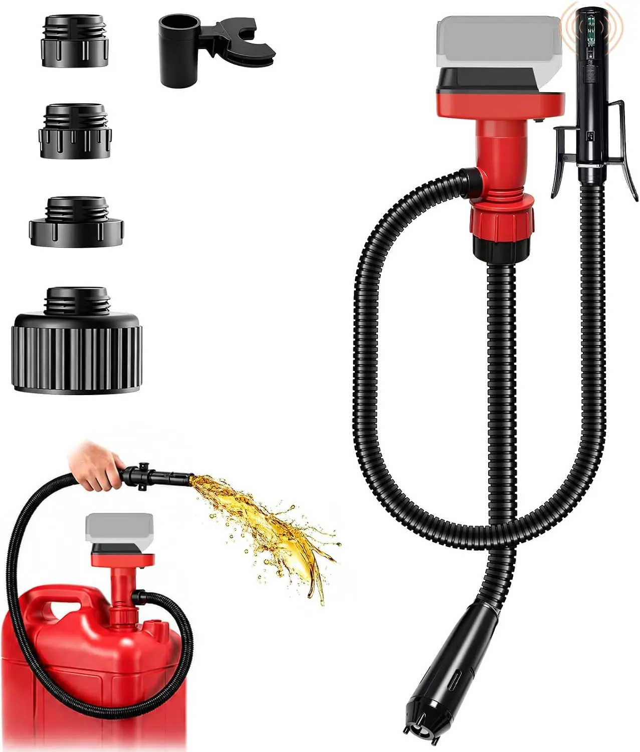 Fuel Transfer Pump for Dewalt 20V Battery,Cordless Portable Battery Powered Electric Liquid Pump,5GPM Auto-Stop,4 Gas Can Adapters,51" Hose,for Oil,Diesel, Kerosene(NO Battery)
