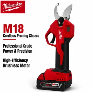 Milwaukee M18 Brushless Cordless Pruning Shears Kit features 1-1/4" Cut Capacity with M18 REDLITHIUM XC6.0 Battery and Multi-Voltage Charger Professional Grade High Torque Orchard Maintenance and Landscaping Tool