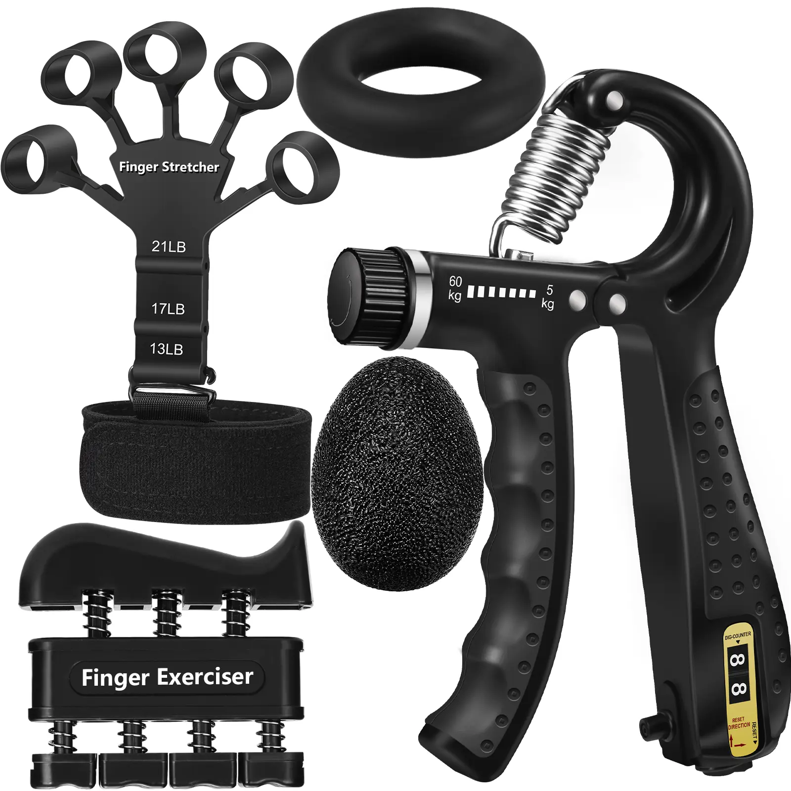 Hand Grip Strengthener Kit 5 Pack Adjustable Grip Trainer, Finger Stretcher Multi-Functional Hand Grip Strengthener Kit, Strength Training Equipment for Sports & Outdoor Fitness adjustable glute trainer muscle tone arm toning