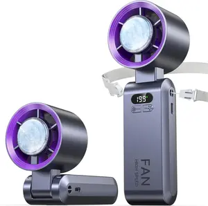 Handheld Portable Turbo Fan with Ice Cooler, Speed (1-199) Rechargeable Personal Fan[20000 RPM] Small Pocket Fans for Travel/Outdoor/Home/Office
