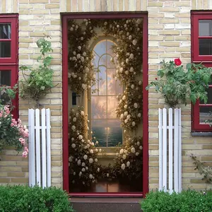 2 European Retro Arch Window Wall Sticker Stereo Simulation Seaview Rose Vine Decal Self Adhesive Removable Waterproof PVC Decorative Sticker for Living Room Bedroom Wall Art Home Decoration