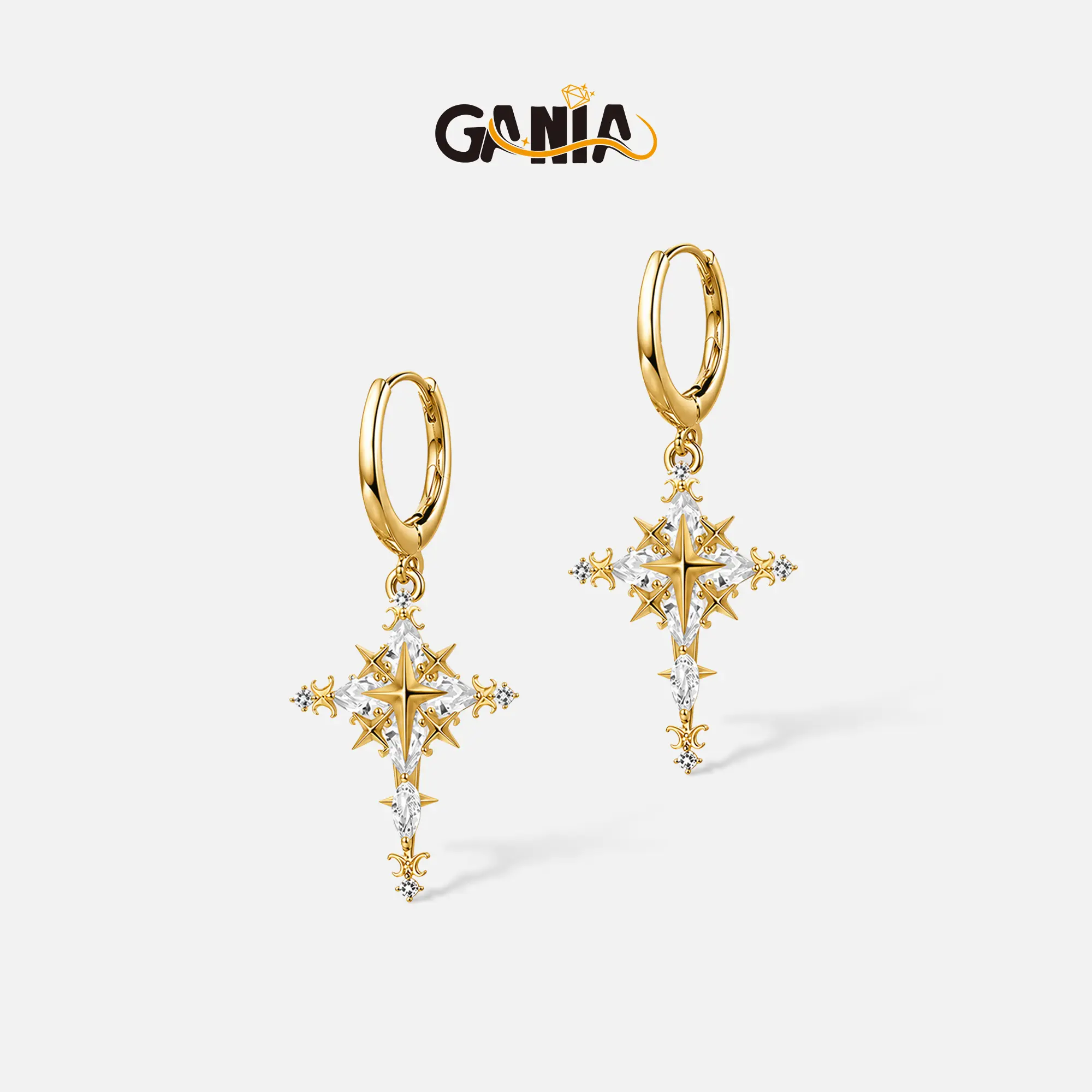 GANIA Starlight Falls Cross Earrings | Sparkly Star Cross Hoops with Pendant, Gold or Silver, Hypoallergenic Religious Jewelry, The Perfect Sentimental Gift for Christmas, Birthdays, Valentine’s Day, Thanksgiving & Every Special Occasion