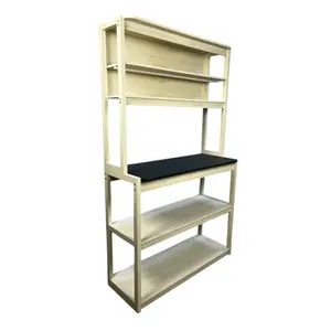 Modern Neutral Wood Tone 39.37x15.75x66.93 Inch Kitchen Baker's Rack Multi-Tier Storage Shelf with Adjustable Shelves Sturdy Particle Board Utility Organizer for Kitchen Dining Room