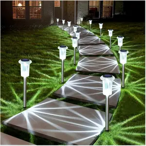 Solar Lights Outdoor 10 Pack  6000K Cold White LED Stainless Steel Stake Outside Lights for Yard Pathway Garden Driveway Walkway Landscape Path Lighting