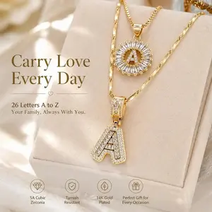 2 Pack 14K Gold Plated CZ Necklaces for Women, 26 Letters for Personalized Custom Name, Couple Jewelry Set, Perfect for Birthday & holiday Gifts, Ideal for Banquets, Parties and Daily Wear, Great Gift for Friends, Family,whimsical jewelry