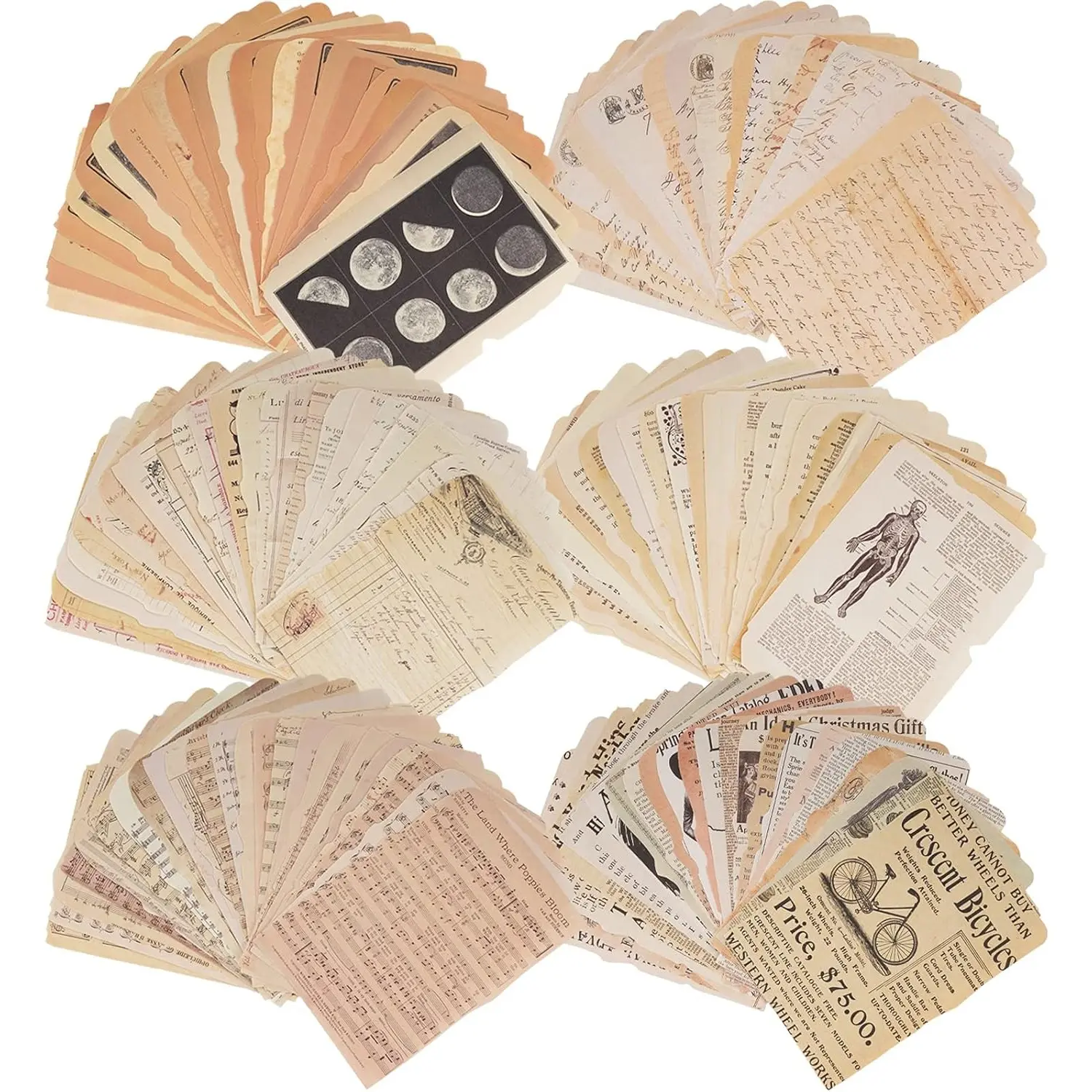 150-Piece Rustic Shabby Chic Scrapbook Craft Paper Hand Tool Kit with Acetate (6.7×4.7in), Torn Edges, White Lace Doily Prints, Assorted Designs for Bullet Journals, Decorating My Apartment