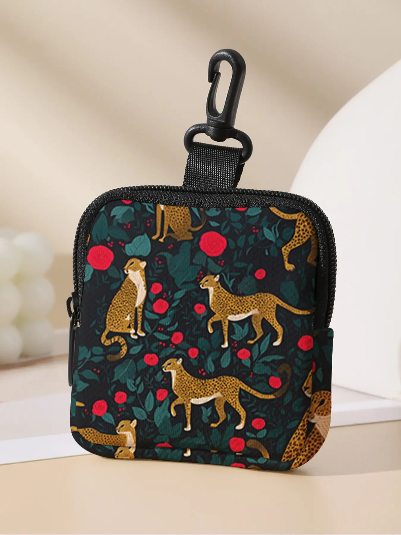 Cheetah Pattern Coin Purse, Multi-Functional Storage Bag, Durable Polyester, Digital Printing, Key Card Holder, Ideal Gift
