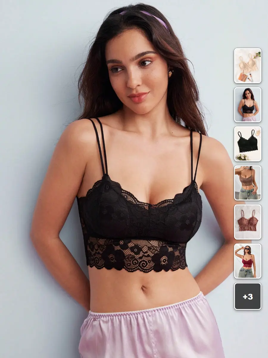 MEAUS Lace Bralette Scallop Black Lace Stretchy Date Night Lingerie
