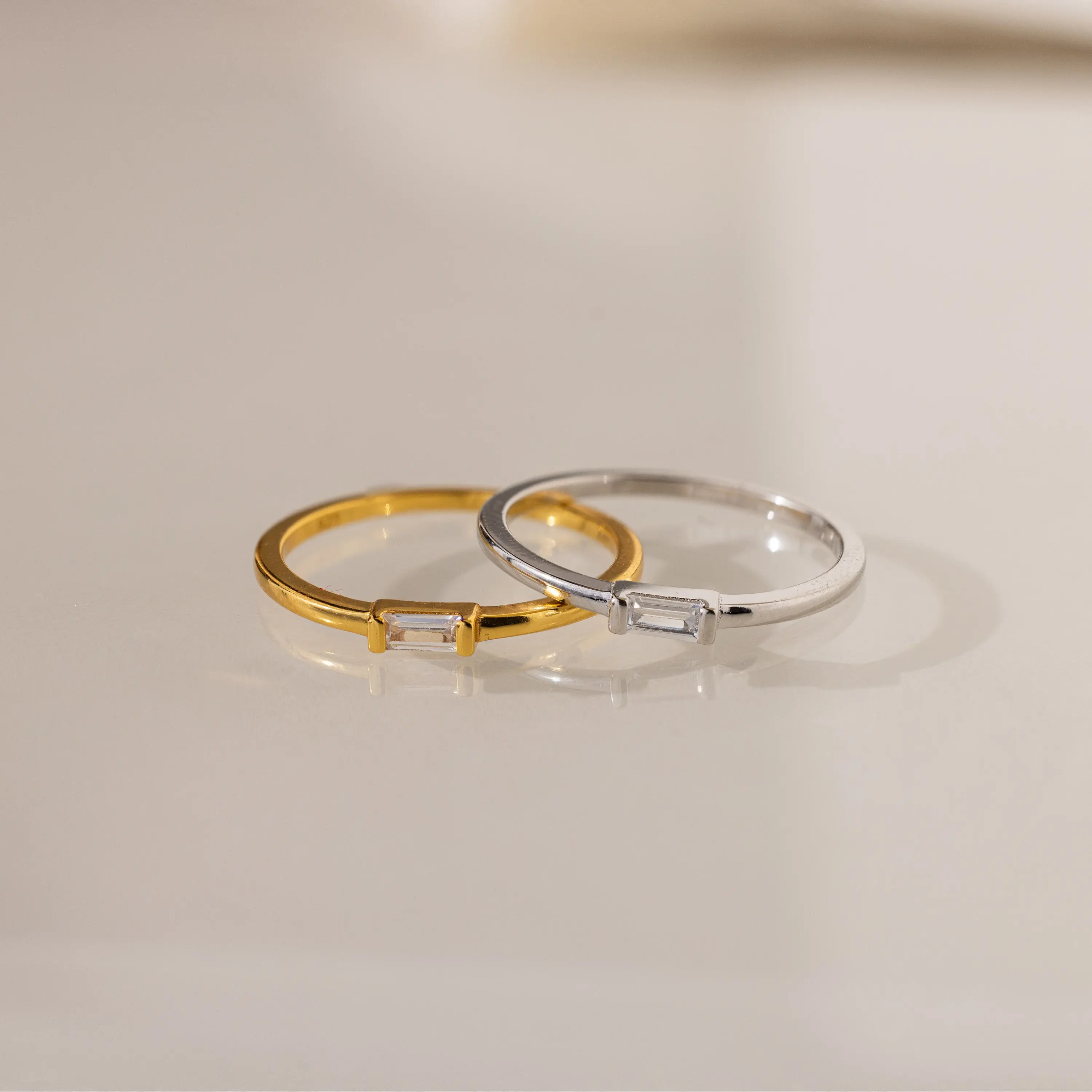 Baguette Diamond Ring by Caitlyn Minimalist - Dainty Crystal Solitaire Ring - Gold Wedding Band - Minimalist Eternity Ring - Perfect Stacking Ring - Anniversary Gift for Her
