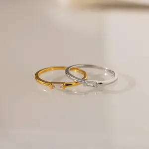 Baguette Diamond Ring by Caitlyn Minimalist - Dainty Crystal Solitaire Ring - Gold Wedding Band - Minimalist Eternity Ring - Perfect Stacking Ring - Anniversary Gift for Her