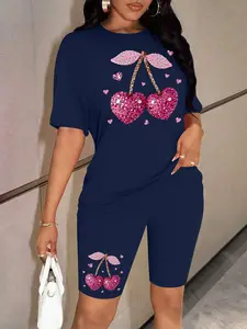 Personalized print pattern Women's Summer Casual 2-Piece Casual Sportswear Leisure Sports Set, Sporty Style Outfits, Stylish Print Comfortable for Daily Wear, Trendy Ladies Fashion Must-Have