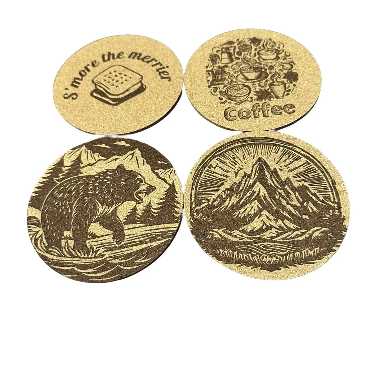 Set of 4 Custom Engraved Cork Coasters for Tableware
