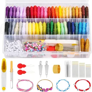 488 count String Bracelet Making Kit, Friendship Bracelet String Kit with 50 Skeins Embroidery Floss Cross Stitch Thread, 400 count Friendship Bracelet Beads, 37 count Embroidery Tools