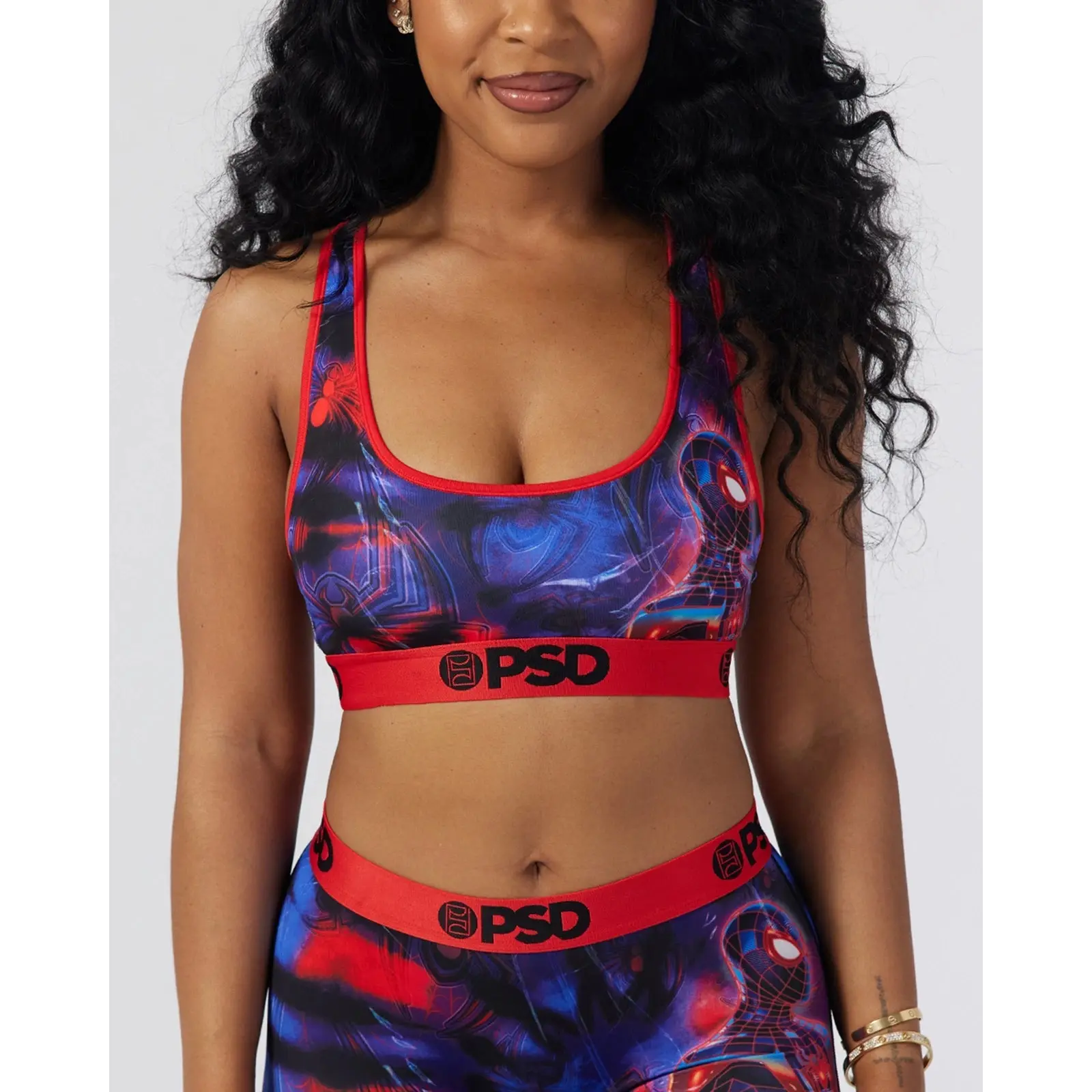 PSD Womens Marvel - Miles Morales Racerback Sports Bra - Comfortable, Breathable, Ultra-light Fabric