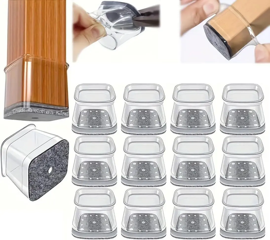 12-Pack Square Silicone Chair Leg Protectors, Thick Non-Slip Furniture Pads for Hard Floors - 1.1"-1.5" Fit, Floor Protection, Noise Reduction, Hardware for Home, Offices, Protecting Chair Legs, Hard Floor Surfaces