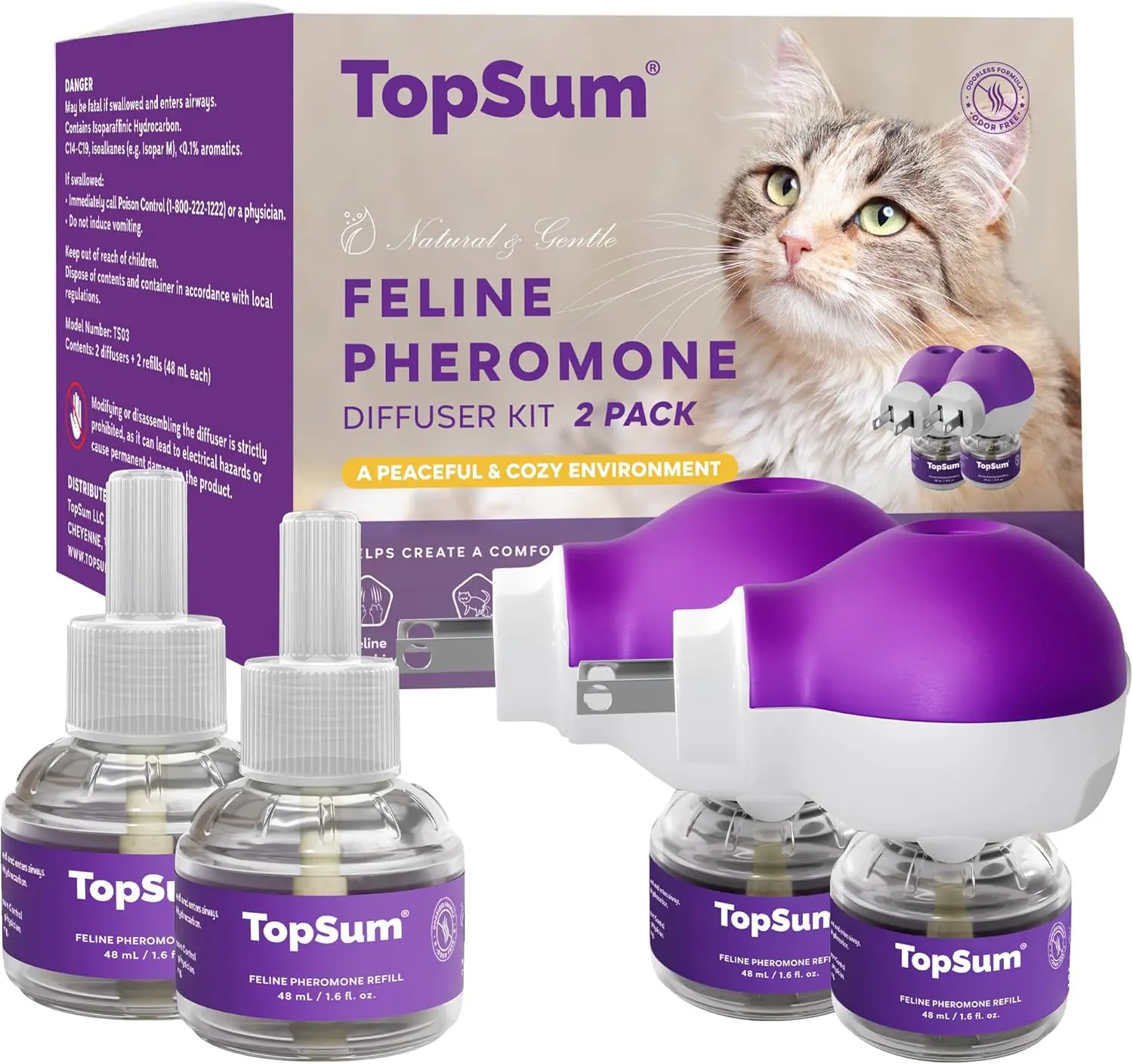 TopSum Cat Pheromones Calming Diffuser Kit 2 Pack – Helps Reduce Scratching Peeing Meowing Hiding Urine Marking Aggression