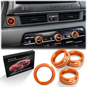 Polodunn for 2026 Honda Passport Accessories, 4pcs Aluminum Alloy Knob Covers Trim Kit (Orange) - Push Start Button & Air Conditioning. No-Tool Install, Interior Upgrade & Knob Protection