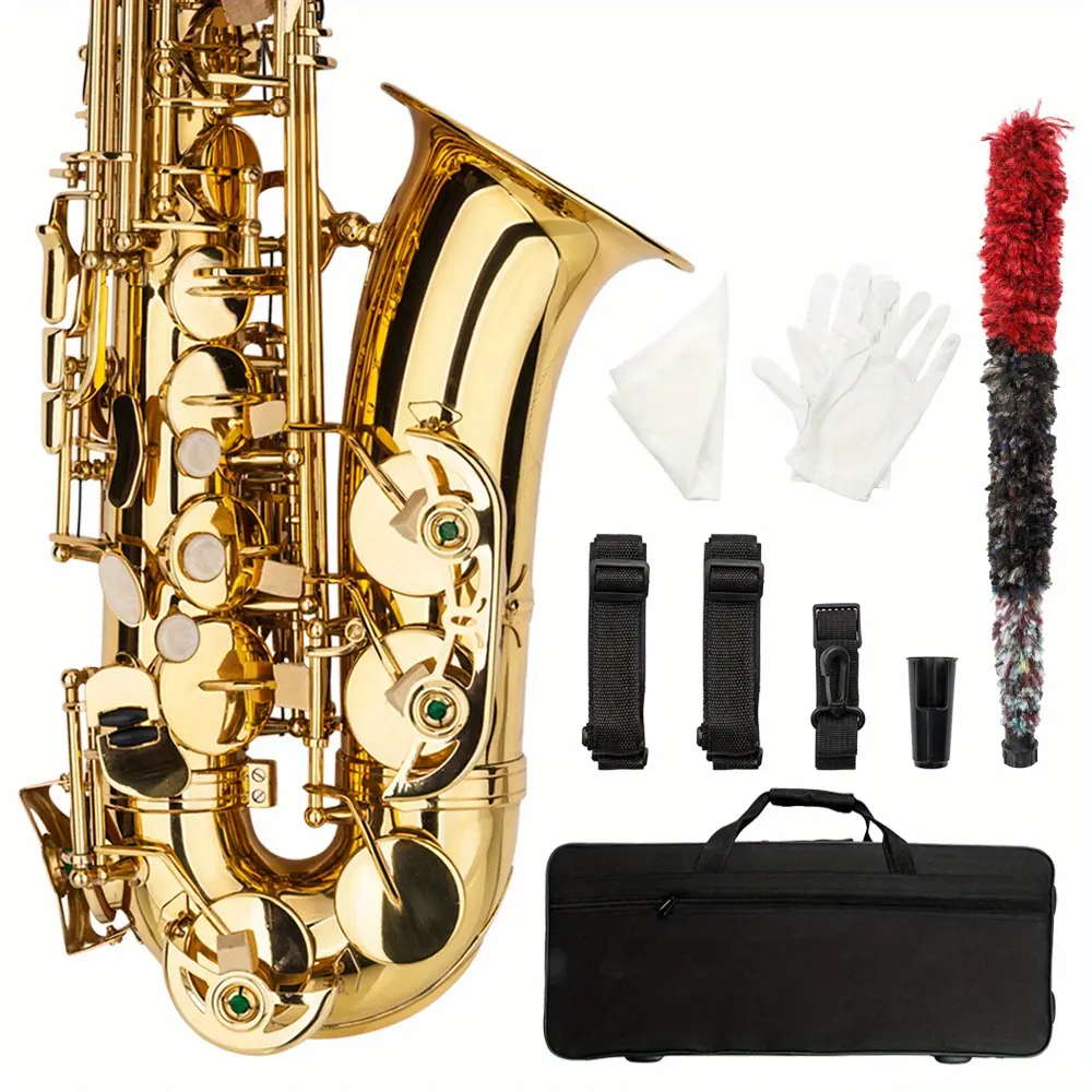 Alto Drop E Golden Saxophone, Brass Body, 0-90 Milliseconds Legato Response, Balanced Sound, Delightful Vibrant Tone, Extended Use Compatibility