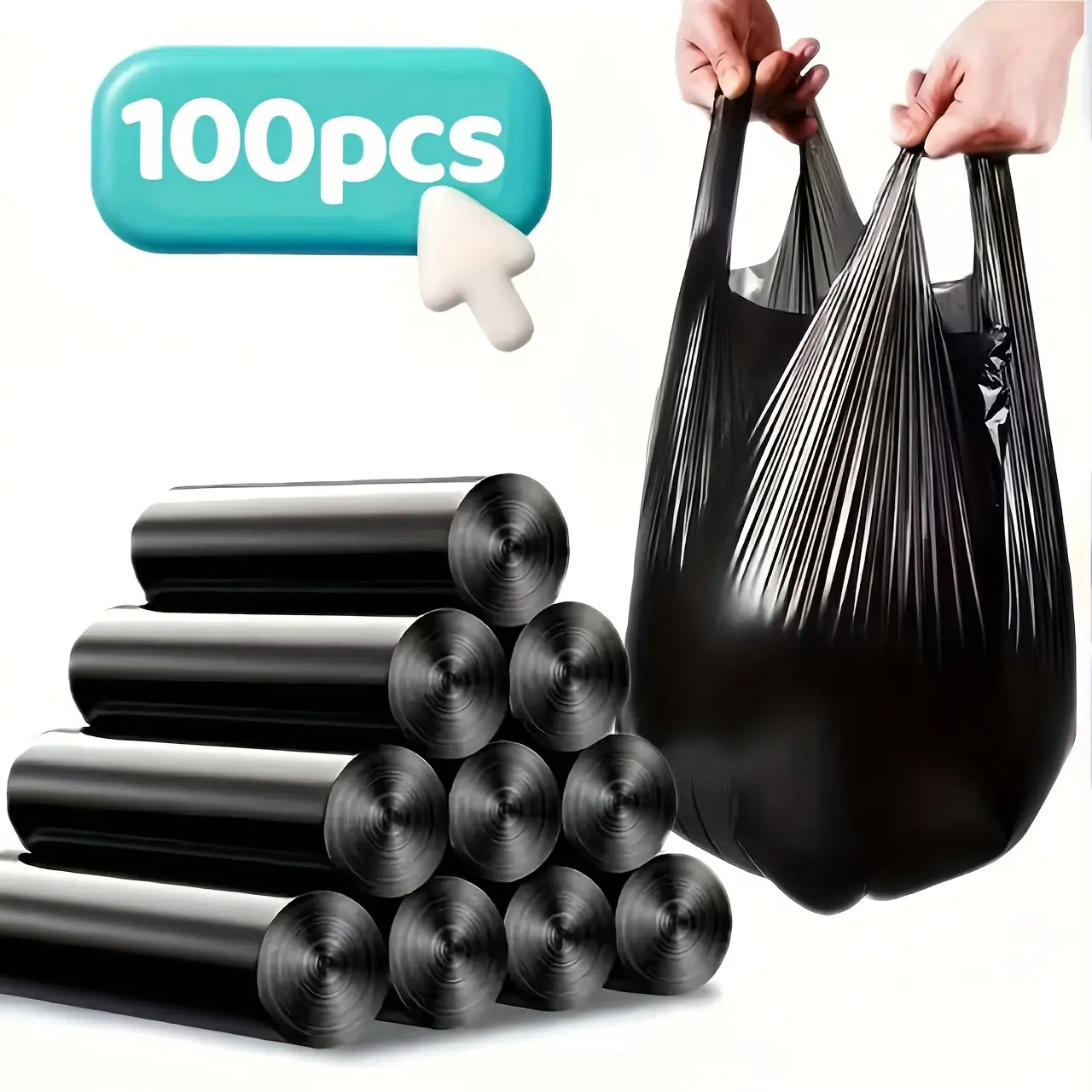 5 rolls of 100 black tote bags - suitable for office, kitchen, living room, bathroom, and outdoor use. Multi-purpose cleaning solution with convenient rolling design. Office waste disposal |     Stylish black bags