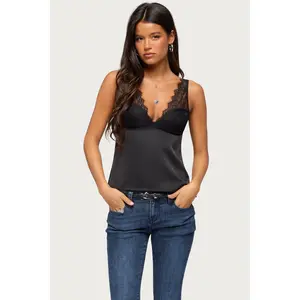 Vikkey Lacey Satin Effect Tank Top
