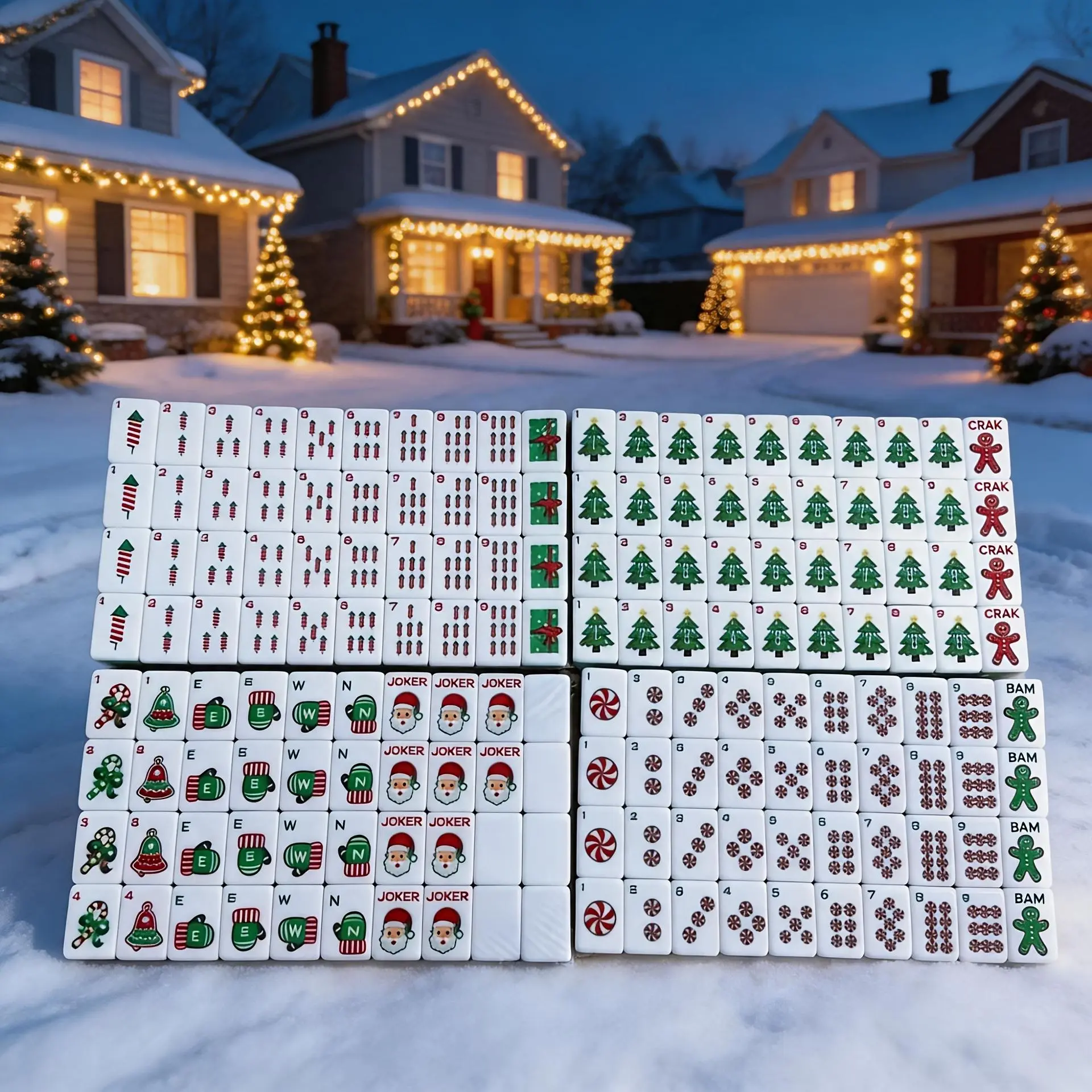 32mm Christmas Acrylic Mahjong Set - Red & Green, Includes Santa Claus & Christmas Tree Tiles, Ideal for Holiday Parties & Themed Tournaments (Toys & Hobbies, Board Games)