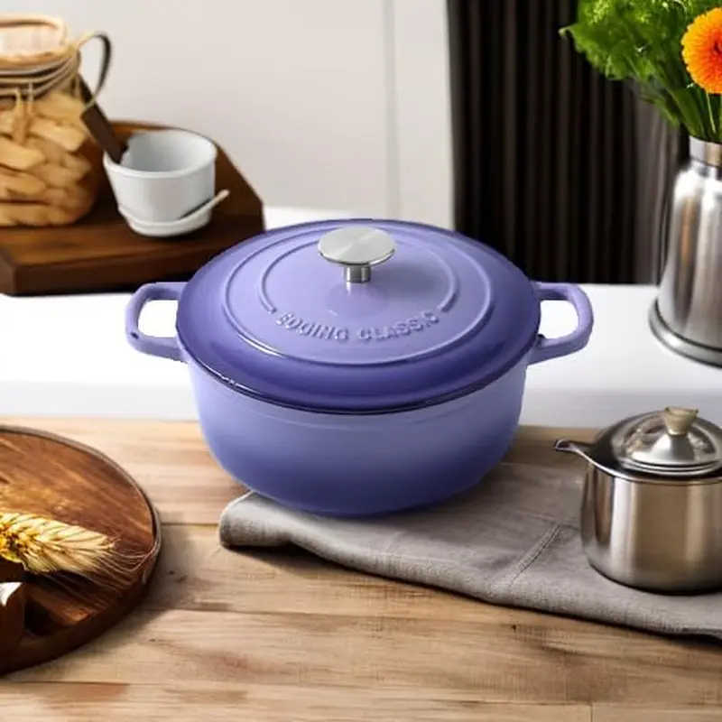 Enameled Chef Grade Cast Iron Dutch Oven: 5.5 Quart Purple Cookware, Oven-Safe w/ Lid, Non-Stick Interior for Easy Clean-Up & Family Meals EDGING CASTING