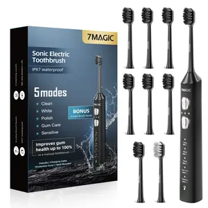 7MAGIC Sonic Electric Toothbrush for Adults and Kids - Up to 180 Days Runtime, 48000 VPM Powered Toothbrush, 5 Modes & 3 Intensities for Sensitive Teeth & Braces, Includes 8 Brush Heads