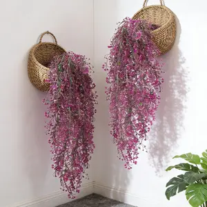80cm Artificial Wall Hanging Plants Fake Golden Bell Willow Leaves Plastic Rattan False Fuchsia Flowers For Home Garden Decor Artificial Faux Plants