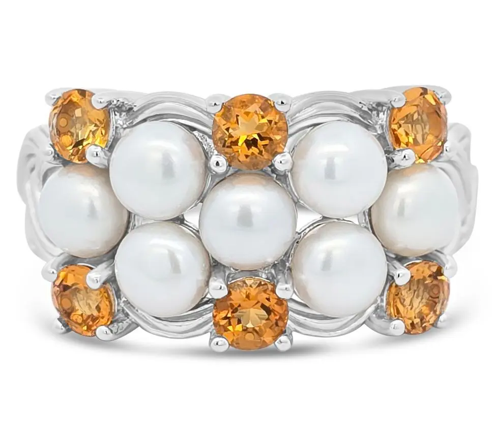 Ariva Sterling Silver Cultured Pearl & CitrineNewport Ring
