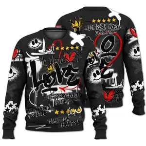 Dunkare Black Cat 3s Shirt, Happy Love Beats Graffiti Streetwear All Over Print Unisex Sweatshirt