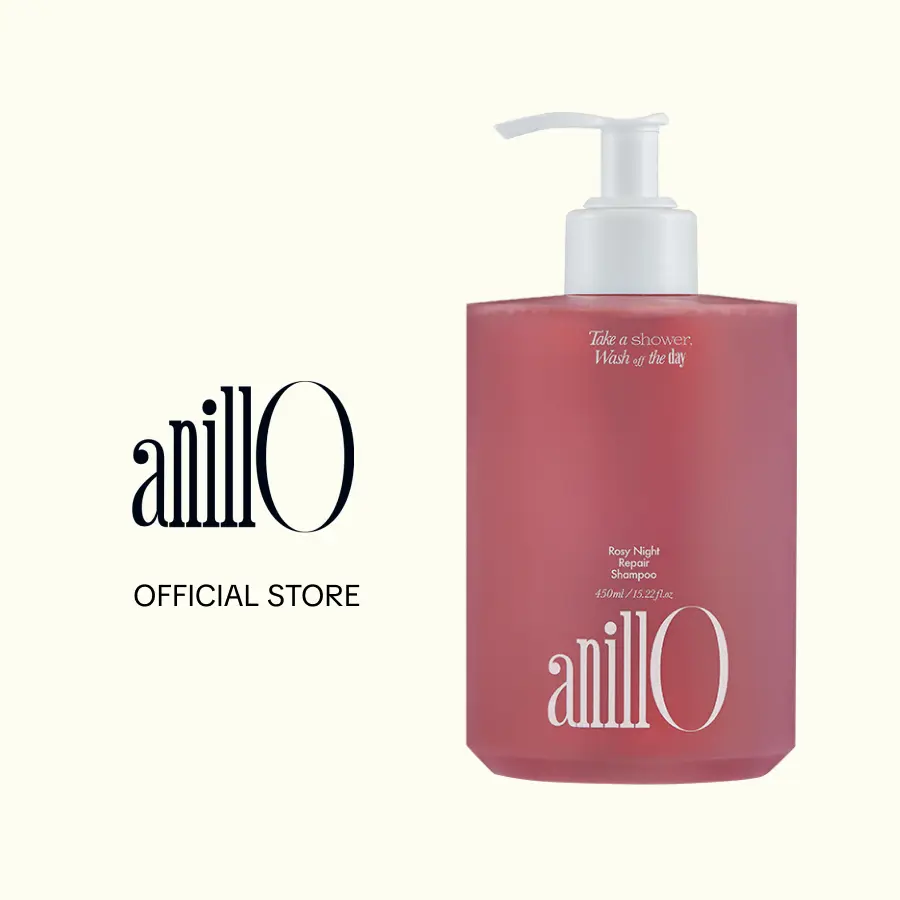 anillO Rosy Night Repair Korean Shampoo - Damage Repair, Strengthening, Color Safe, Sulfate Free, Silicone Free with Damask Rose Water & Ceramide, 15.22 fl oz