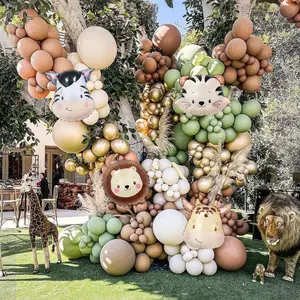 114pcs Jungle Wildlife Party Decor, Zebra, Tiger, Lion, Giraffe Balloons, Skin Tone, Latex Balloons, Animal Theme Birthday Party Decor, Balloon Set, Party Balloons Decorations