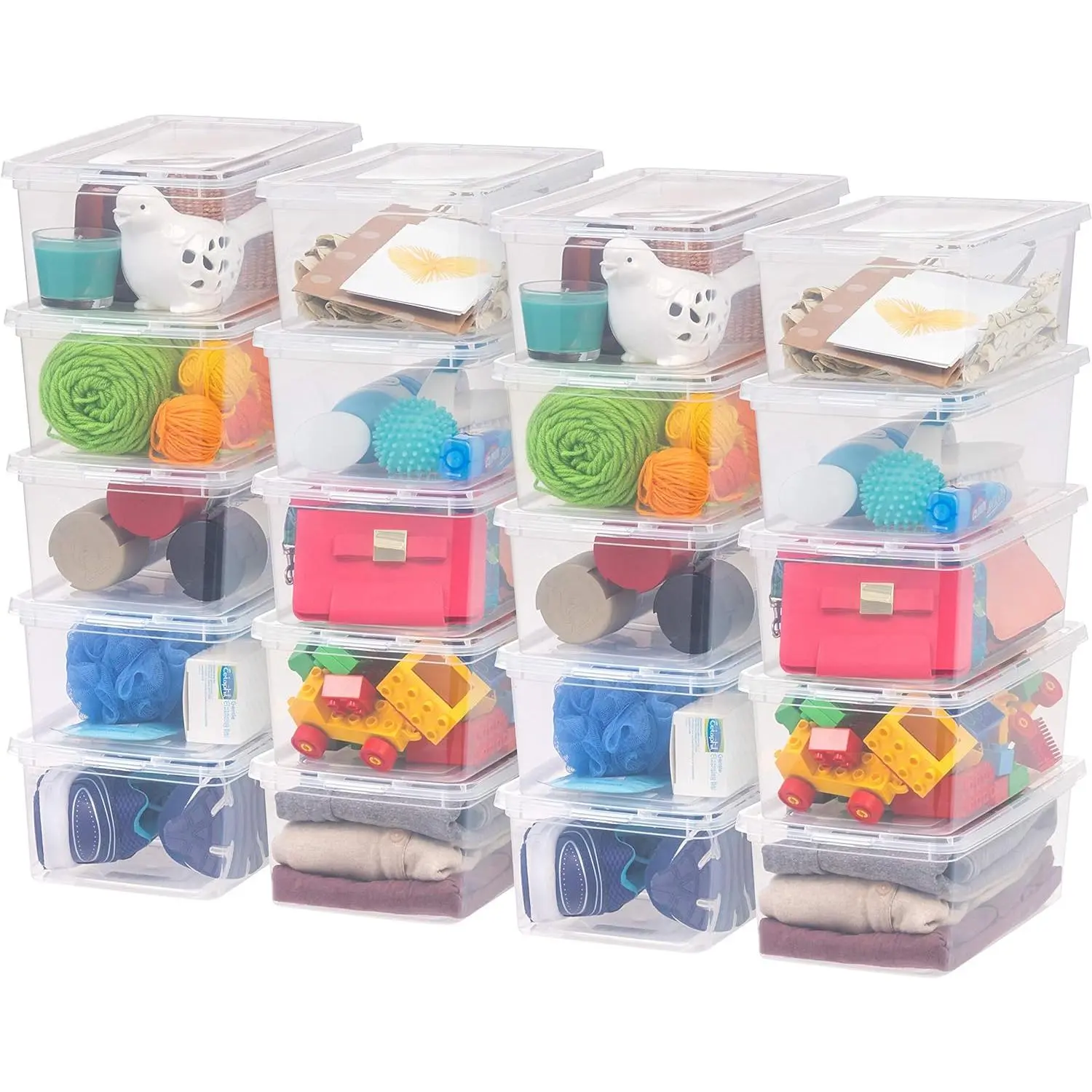 20 Storage Boxes with Lids and Straps, 6 Quart, Transparent Stackable Shoe Boxes for Organizing Shoes, Wardrobe Shelves, Classroom Organization, Teacher Tools, Game Storage - BPA-Free Plastic