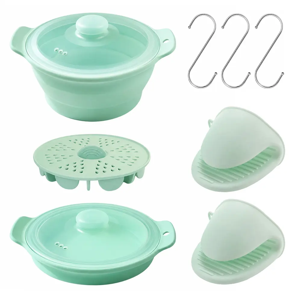1Set Collapsible Silicone Microwave Steamer with Removable Steam Rack,Vegetable Steamer Pot for Dumplings Buns Meal Prep
