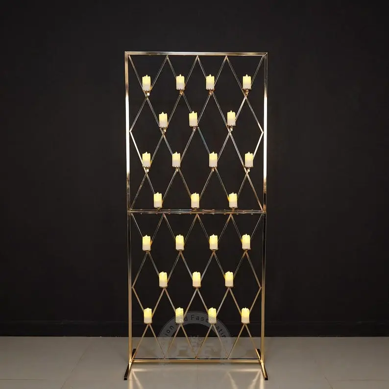 6.56Ft*3Ft Gold Grid Candle Wall Rectangle Wedding Arch Backdrop Stand