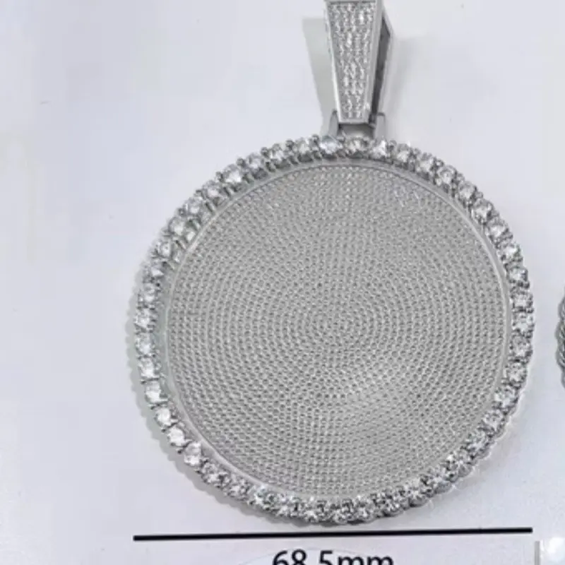 18K Silver Plated Memorial Pendant & Cuban Chain Set 68.5mm Round Design Custom Picture Pendant Classic Cuban Link Chain Personalized Statement