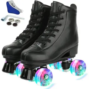 Unisex High-Top PU Leather Classic Double Row Roller Skates Indoor Outdoor Beginner Shoes with Bag