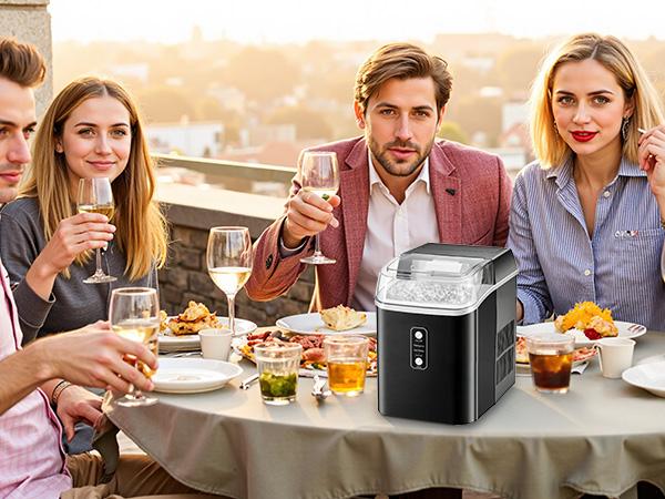 Countertop Ice Maker Machine – 2 Sizes Bullet Ice, Fast 6-10 Mins Ice Making – Portable Compact Ice Machine with Self-Cleaning – For Home, Kitchen, Bar, Office, RV & Party